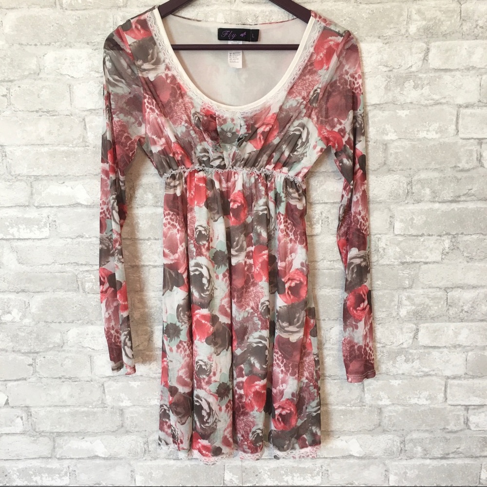 🎉Fly butterfly floral long sleeve dressA3